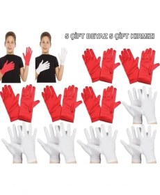 Resim Ozcmax Çocuk Gösteri Eldiven Seti - 5 Çift Beyaz &amp; 5 Çiift Kırmızı 