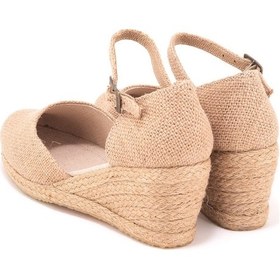 Resim Star Tombis Gerçek Elişi Topuğu Kapalı Bilekten Bantlı Keten Espadril Dolgu Topuk Handmade Hasır 