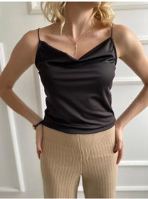 Resim Kadın Siyah Degaje Yaka Crop Siyah 