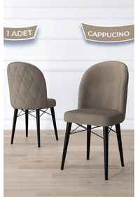 Resim Canisa Bika Serisi 1 Adet Cappucino Mutfak Sandalyesi Siyah Gürgen Ayaklı 1. Sınıf Babyface Kumaş Sandalye Cappucino Ayaklar Siyah 