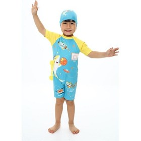 Resim My Kids Wear Boneli Fermuarlı Erkek Çocuk Mayo Mavi Desenli 