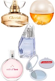 Resim Avon Kadın Parfüm Seti; Cherish + Wish Of Love + Perceive + Incandessence + Lovider Cep Aynası 