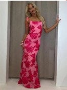 Resim Pembe Ayarlanabilir Askılı Çiçekli Astarlı Maksi Pembe 