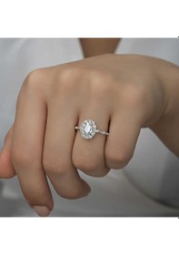 Resim Gümüş Beyaz Oval Taşlı Kadın Yüzük - Yüzük Ölçüsü: 16 