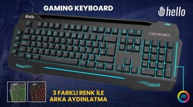 Resim Hello HL-4616 4 Makro Tuşlu 3 Renk Işıklı Gaming Oyuncu Klavye 
