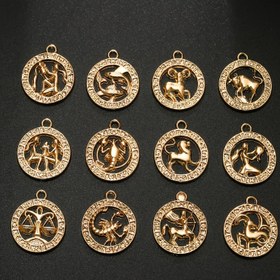 Resim 12 adet Gümüş Rengi 24x21mm On İki Burç Takı Süsleri DIY El Yapımı Metal Astroloji Mücevher Yapım Aksesuarları için 