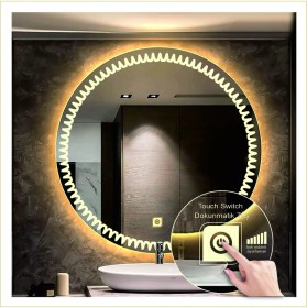 Resim Dnr-MirrorDnr-Mirror 80 cm Beyaz Ledli Tasarım Kumlamalı Dokunmatik Tuşlu Banyo Aynası Makyaj Aynası Işıklı Ayna 