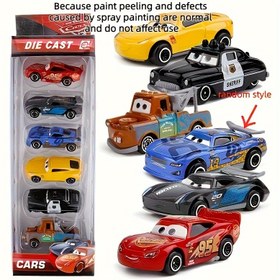 Resim Disney Arabalar Lightning McQueen 6 Parça Yarış Arabası Modeli Seti, Saklama Kutulu, Ofis Ev Yurt Parti için Araba Modelleri, Doğum Günü Tatil Hediyeleri 