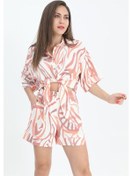 Resim Şort Yüksek Bel Baskılı Keten - Turuncu-turuncu Turuncu 