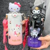 Resim 1 Adet Hello Kitty Paslanmaz Çelik İzole Su Şişesi 600ml Sızdırmaz BPA İçermez Pipetli ve Askılı, Kadınlar için Sevimli Harf Baskılı Seyahat Termosu, Noel Cadılar Bayramı Şükran Günü Hediyesi, Tatil Hediye Ürünü | Karakter Temalı Matara 