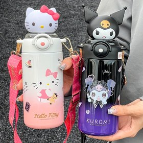 Resim 1 Adet Hello Kitty Paslanmaz Çelik İzole Su Şişesi 600ml Sızdırmaz BPA İçermez Pipetli ve Askılı, Kadınlar için Sevimli Harf Baskılı Seyahat Termosu, Noel Cadılar Bayramı Şükran Günü Hediyesi, Tatil Hediye Ürünü | Karakter Temalı Matara 