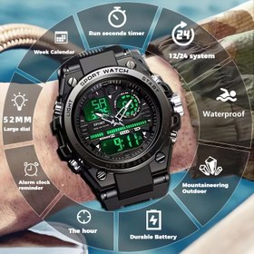 Resim Erkekler için Spor Saati, Şık Havalı Kadranlı Dijital Elektronik Saat, Su Geçirmez, Alarm Saati, Kronograf, Otomatik Tarih, Sağlam Çok Fonksiyonlu LED Işıklı Saat, Öğrenciler için Uygun Açık Hava Yürüyüşü/Seyahat/Dağ Tırmanışı/Okul İçin 