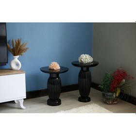 Resim Siyah 2 Li Çizgili Vazo Yan Sehpa Siyah 