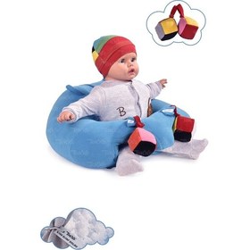 Resim Oyuncaklı Bebek Oturma Destek Minderi - Devrilmez Bebek Koltuğu - Büyük Bebek Oturağı Mavi 