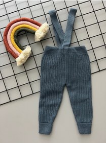 Resim Sparrow Laurel Indigo Rengi Yüksek Bel Önden Çapraz Askılı Ayarlanabilir Fitilli Bebek Triko Tayt Pantolon 