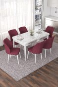 Resim Canisa Nef Serisi 70x114 Açılabilir Mdf Beyaz Mermer Desen Masa Takımı Ve 6 Bordo Sandalye 