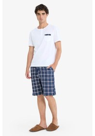 Resim Defacto Regular Fit Pijama Takımı Kısa Kollu Üst Kareli Şort E7158ax25hswt34 Beyaz 