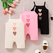Resim Kızlar için 3 Parça Set, Kalp Baskılı Askılı Pantolon, Sevimli Tarz, Moda Örgü Polyester Kumaş, Hafif Esnek, Düzenli Kesim, Makinede Yıkanabilir, Yaz Çıkışları ve Boş Zaman İçin Uygun 