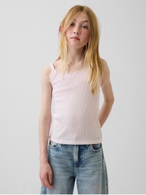 Resim GAP Kız Çocuk Açık Pembe Waffle Dantel Kenarlı Cami Atlet 