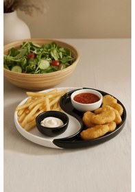 Resim Özel Tasarım 2 Li Siyah Beyaz Seramik Çerez Sos Kahvaltı Tabağı Sunum Seti Mıt1269 Çok Renkli 