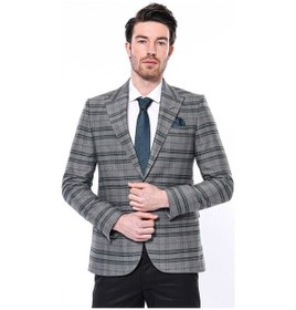 Resim Wessi Ekose Slim Fit Tek Düğme Yeşil Erkek Ceket Siyah 