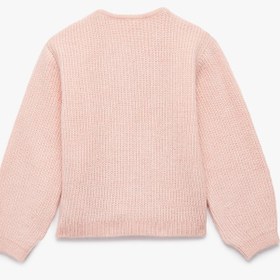 Resim Kız Bebek Aplike Gül Detaylı Uzun Kollu Bisiklet Yaka Düğmeli Triko Hırka 