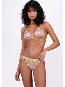 Resim Endeep Kadın Yarım Dolgulu Zigzag Desenli Parıltılı Bikini Takımı Sarı 