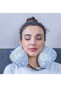 Resim SimpleThePillow Visco Seyahat Yastığı Araba Uçak Otobüs Taşıt İçi Yolculuk Yastığı Ortopedik Yastık Açık Mavi 31*27*10 