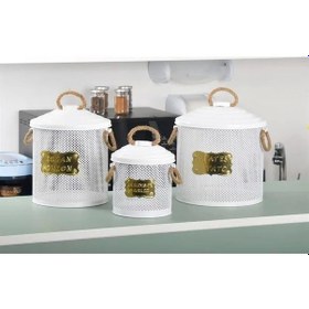 Resim Metal 3 Lü Patates Soğan Sarımsak Saklama Kovası Fileli Beyaz 