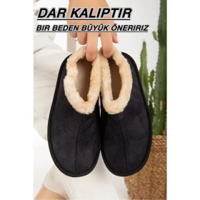 Resim CC Kadın Siyah Panduf Yumuşak Peluş Astarlı Isı Yalıtımlı Rahat Kışlık Ev Ayakkabısı 