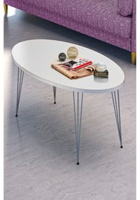 Resim Zigon Sehpa Ve Orta Sehpa Elips Set Gümüş Beyaz Tel Diğer 