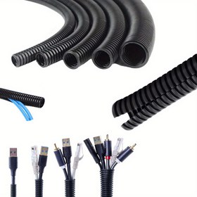 Resim 6M Esnek Bölünmüş Loom Tüp Kablo Organizer – Siyah Kırışık Konduit Boru, Tel Koruma, TV Kablo, Elektrikli Kablo, Bahçe Aydınlatma Yönetimi için 