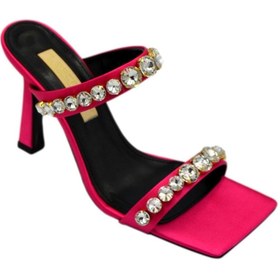 Resim DUYGUSHOESBAG Kadın Elmas Taşlı Saten Topuklu Terlik 