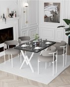 Resim Avvio Trend Beyaz Teddy Sandalye 80x120 Yemek Masası Mutfak Masası 4 Kişilik Masa Sandalye Takımı Siyah Mermer 