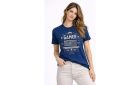 Resim Minblu Retro Temalı Indigo Tişört 