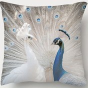 Resim Şık Çift Taraflı Tavuskuşu Tasarımlı Yastık Kılıfı, 45.72x45.72 cm - Yumuşak Kısa Peluş, Fermuarlı Kapatma, Elde Yıkanabilir - Koltuk & Ev Dekoru İçin Mükemmel, Beyaz Tavuskuşu ve Mavi Tavuskuşu Fotoğraf Sanatı, Yastık Çekirdeği Yok, Oturma Odası & Ofis 