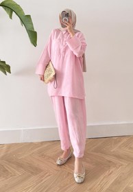 Resim Doğa Keten Şalvar Takım Pembe - 3 (44-46) 