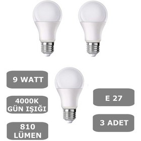 Resim 9w E27 Led Ampul 4000k Gün Işığı Işık 3 Adet 