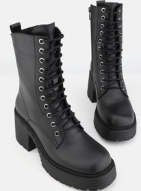 Resim Kadın Siyah Hakiki Doğal Deri Bağcıklı Bot & Bootie Siyah 