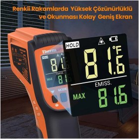 Resim Thermopro TP450 Antişok Dual Lazer Endüstriyel Kızılötesi Temassız Termometre El Tipi Kullanım -50C/+550C 