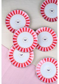 Resim Tabak Evi Porselen Butterfly Collection Altın Yaldızlı Pasta Tabağı Kırmızı 20,50cm 6 Lı Çok Renkli 