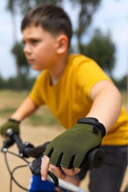 Resim SİNGLE SWORD Çocuk Yarım Parmak Bisiklet & Spor Eldiveni – Haki Renk | SC-111 Koruyucu Model 