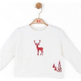 Resim Nk Kids Kız Çocuk Parlak Kırmızı Geyik Desenli Sweatshirt-13488 Ekru 