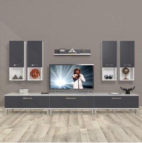 Resim Decoraktiv Eko 8da Mdf Krom Ayaklı Tv Ünitesi Tv Sehpası - Beyaz - Antrasit 