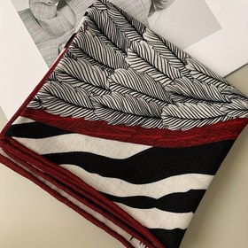 Resim Kadınlar için Lüks İpek & Yün Eşarp - Bordo Siyah Beyaz Gri Kare Şal Altın Yaprak Baskılı, Zarif Kırmızı Aksanlı Kışlık Sıcak Rüzgar Geçirmez Yaka, Günlük & Resmi Kıyafetler için Elde Yıkanabilir (Bordo Kenarlı) - Tasarımcı Aksesuar 