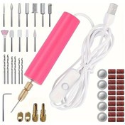 Resim Fochsia Hootu Pembe Mini Usb Dekupaj Testere Gravür Seti Kesim Zımpara Delme 