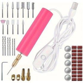 Resim Fochsia Hootu Pembe Mini Usb Dekupaj Testere Gravür Seti Kesim Zımpara Delme 