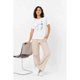 Resim Beruflic Köpek Figürlü Minimal Baskılı Tişört Kısa Kol Yazlık Tshirt 