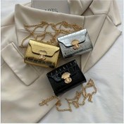 Resim Şık Mini Zincir Askılı Çapraz Çanta - 2025 Yeni Stil, Moda Ruj Çantası, Polyester Astarlı Düz Renk, Çıkarılabilir Askı, Toka Kapatma, Zarif Omuz Çantası | Minimalist Tasarım | Ba 