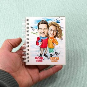 Resim Kayak Yapan Çiftler Karikatürlü Defter 
